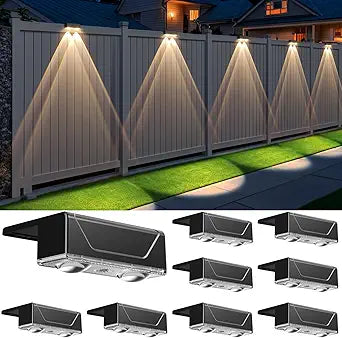 Solar Fence Lights Outdoor - 3 Color Modes(3000K/4000K/6000K), IP55 Waterproof Solar Lights, Fence Light Solar Powered for Outside, Backyard, Railing, Steps, Patio and Wall Lighting8Pack