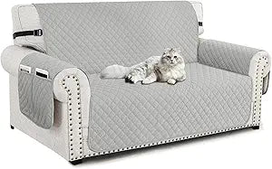 XINEAGE Loveseat Sofa Cover Waterproof Couch Covers for 2 Cushion Couch, Soft Washable Slipcover with Pockets & Non-Slip Elastic Straps, Thick Furniture Protector (Loveseat, Light Grey)