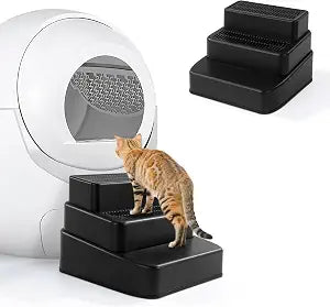 BALAPET Adjustable 3 Steps Litter Box Ramp with Filter Function, Detachable Litter Trapper, Non-Slip Cat Litter Stair for Small & Elderly Cats(Black)