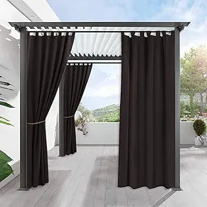 RYB HOME Outdoor Curtains for Patio Waterproof - 4 Panels, W52 x L95, Brown - Block Sunlight to Create a Shaded and Privacy Environment for Porch Pergola Gazebo Canaba