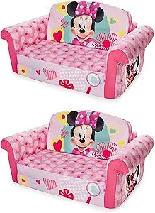 Marshmallow Furniture 2 in 1 Kids Couch, Extendable Sleeper Toddler Couch, Reversible Toddler Chair for Lounging and Sleeping, Minnie Mouse (2 Pack)