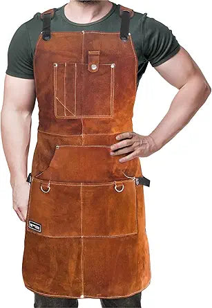 FIGHTECH Leather Welding Apron 11 Tool Pockets Heavy Duty - Wood Working Shop Apron Men Blacksmith Carpenter Adjustable M-XXL
