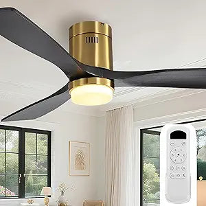Sofucor Ceiling Fan with Lights-52 Inch Flush Mount Ceiling Fan with Light and Remote Control, Low Profile Wood Blades Modern Outdoor Ceiling Fans for Bedroom/Farmhouse/Patio/Indoor, Quiet DC Motor