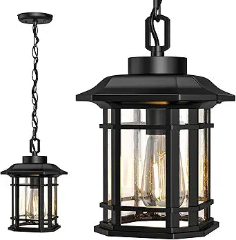 WIHTU Outdoor Pendant Light Fixture, Exterior Hanging Lights, Hanging Lantern with Adjustable Chain, Anti-Rust Aluminum Frame with Glass with Raindrop Effect for Front Door Ceiling Entry Porch