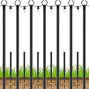 7 Pack 10 FT String Light Poles,Metal with Fork Lights Poles for Outdoor String Light, Rustproof Heavy Duty for Outside Garden,Patio,Wedding,Backyard,Deck,Party