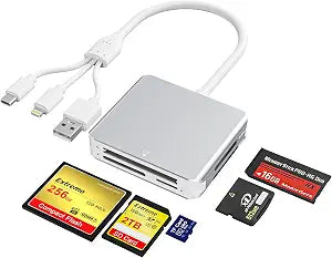 5-in-1 Memory Stick Pro Duo Adapter, USB C SD Card Reader for iPhone with Lightning/USB-C/USB 3.0 Connectors, Compatible with SD/Micro SD/MS/CF/XD Cards, Memory Stick Pro Duo Reader for Android/PC/Mac