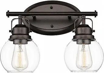 Farmhouse Vintage Bathroom Light Fixtures, 2-Light Wall Mount Lighting Sconce Over Mirror, Oil Rubbed Bronze Vanity Lights with Globe Clear Glass, AD-2147-2W