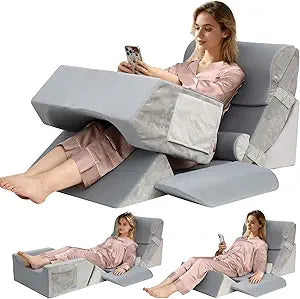 Redants 9PCS Orthopedic Bed Wedge Pillow Set, Wedge Pillow Set for After Surgery, for Sitting Up in Bed to Read, Watch TV, Use Laptop, Removable, Pain Relief from Back, Leg, and Neck Discomfort