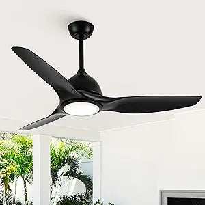 Ceiling Fans with Lights, 52 Inch Black Ceiling Fan with Light and Remote, LED Lighting Dimmable, Indoor Outdoor Modern Ceiling Fan, Quiet DC Motor for Bedroom, Living Room, Easy Installation