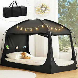 Twin Bed Tent for Adult and Kids, Blackout Bed Tents Reduction 99% Sleeping Tents for Indoor, Portable Tent with Star Light & Storage Bag Breathable Private Space with 3 Doors