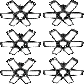 ISKYDRAW Garage Lights Bulb - 6 Pack 200W Garage Lights Ceiling LED 20000LM 6500K Led Shop Light with 6 Deformable Panels, Screw in E26 E27 Socket Basement Lighting for Workshop Barn Attic