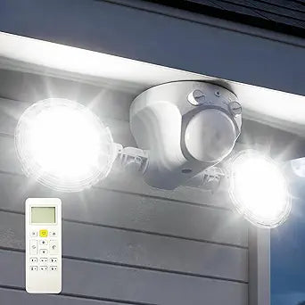 SANSI 25W 3000LM Motion Sensor Outdoor Lights, Remote Control, 320 72ft LED Security Light Dimmable, Dusk to Dawn, IP65, 5000K, Hardwired Wall & Eave Mount Outdoor Flood Light 2 Head for Yard Garage