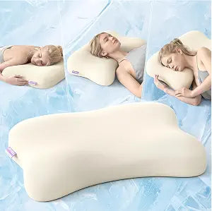 ZZ-WELL Neck Pillow for Sleeping - Side Sleeper Pillow with Cooling Pillowcase - High Density Memory Foam Pillows for Broad Shoulders Adults - Heavy & Thick Bed Pillows, Standard Size (Beige)