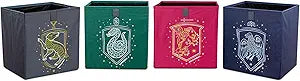 Ukonic Harry Potter Hogwarts Houses 11-Inch Storage Bin Cube Organizers, Set of 4 | Fabric Basket Container, Cubby Cube Closet Organizer | Wizarding World Gifts And Collectibles