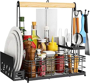 JBBTOOL Grill Caddy, BBQ Caddy with Paper Towel Holder & Utensil Holder, Picnic Caddy Organizer for Outdoor Cooking, Camping Essentials, Tailgating, Camping Must-Have for Patio, RV, Camper