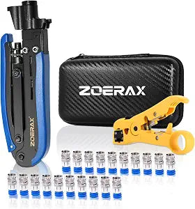 Coax Cable Crimper Tool Kit with Wire Stripper and 20PCS F Connectors  Coax Compression Tool for RG6, RG59, RG11 Coaxial Cables for TV, Internet, Satellite Installations & Home Networking