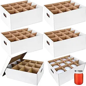 Yamahiko 6-Piece Storage Box for Pint Canning Jars, Cardboard Organizer Holder Container for 16 oz Jars, Stacking Packing Moving, White