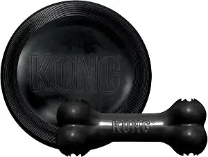 KONG Extreme Flyer & Extreme Goodie Bone - Supports Healthy Exercise - Soft Disc & Stuffable Dog Chew Toy - Durable Flying Disc Toy with Rebound - Durable Rubber - for Large Dogs