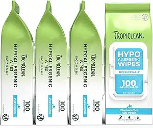 TropiClean Hypoallergenic Dog Wipes for Paws and Bottom | Fragrance Free Dog Grooming Wipes | Safe for The Face | Puppy & Cat Friendly | 400 Count