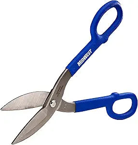 MIDWEST Tinner Snip - 12-Inch Straight/Wide Curved Metal Cutter with Forged Blades & Kush'n-Kote Grips - MWT-127S