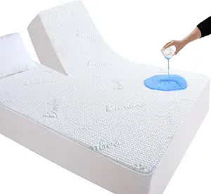 Split King Mattress Protector for Adjustable Bed, Cooling and Breathable Bamboo Viscose Waterproof Split Top King Mattress Pad Cover with 6-18 inches Deep Pocket, 32-34 inches Split from Head