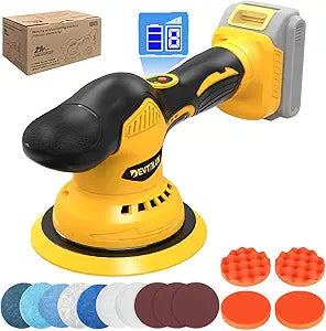 Cordless Car Buffer Polisher Kit Compatible with Dewalt 20V Battery(NO Battery),6" Brushless DA Random Polishing Machine, 8 Variable Speed 5500RPM for Car Detailing,14Pcs Accessories