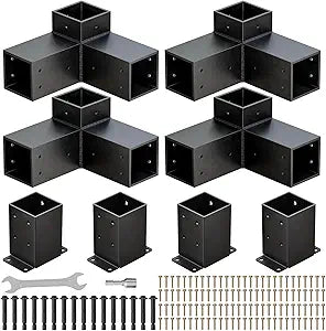 Pergola Kit, Heavy Duty 3-Way Pergola Brackets for 4"x 4" (Actual 3.5" X 3.5") Lumber,DIY Rust-Proof Gazebo Bracket Kit with Right Angle Corner Bracket, Gazebo Hardware Kits for Patio Backyard Outdoor