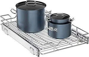 OCG Pull Out Cabinet Organizer (15" W x 21" D), Pull out Drawers, Cabinet Pull Out Shelves for Base Cabinet Organization in Kitchen Bathroom Pantry, Bottom Mount, Chrome Finish