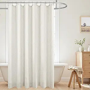 KOUFALL 90 Inch Shower Curtain Long,Linen Fabric Boho Farmhouse Neutral Extra Long Shower Curtains for Bathroom 90 in Length,Cream Beige