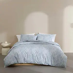 Calvin Klein  Queen Duvet Cover Set, Crisp Cotton Percale Bedding with Hidden Button Closure, Reversible 3 Piece Bed Set with Matching Pillowcases (Bayberry Blue)