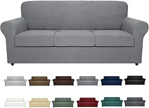 MAXIJIN 4 Piece Couch Covers for 3 Cushion Couch Super Stretch Sofa Cover for Dogs Pet Proof Fitted Furniture Protector Spandex Jacquard Non Slip Magic Couch Slipcover Washable (Large, Light Gray)