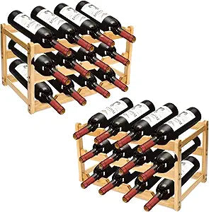 2 Pack Wine Racks, 3-Tire Bamboo Wine Rack, Wine Rack for Inside Cabinet 24 Bottles Wine Storage Holder Liquor Bottle Display Shelf Suitable for Bar,Home,Kitchen,Cellar Basement,Restaurant
