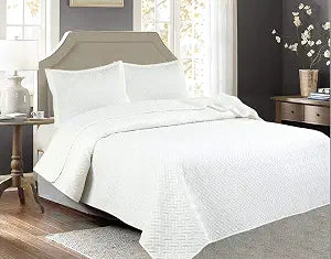 Legacy Decor 3 PCS Squared Stitched Pinsonic Soft Bedspread, Queen White