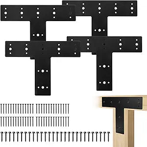 4Pcs T Shape Steel Flat Bracket, 14" X 10" Heavy Duty Mending Plate, T Flat Repair Tie Plate, Connecting Brackets, Repair Joining Fixing Brace with 2 Sets of Screws