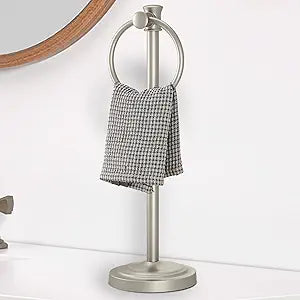 Hoimpro 17 Inch Stand Hand Towel Holder Towel Bar Towel Hanging Ring, Free Standing Floor Hand Towel Rack Storage for Bathroom Kitchen Vanity Countertops, Hardware Accessories(Brushed Nickel)