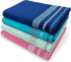 Kaufman - Soft Oversized 35" x 70" Velour Dobby Striped Beach Towels | Absorbent, Quick-Drying | 100% Cotton Thick Beach Towels (Multicolor)