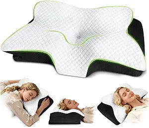 Cervical Neck Pillow for Neck Pain, Memory Foam Orthopedic Pillow with Contoured Design, Neck Support Pillows for Side, Back and Stomach Sleepers, Black