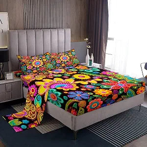 Feelyou Groovy Flower Floral Sheet Set Twin Size Kids Deep Pocket