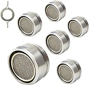 Bathroom Sink Aerator,2.2 GPM Faucet Aerator, Made of Solid Brass and Stainless Steel,15/16 Inch Male Thread Faucet Replacement with Gasket,For Kitchen and Bathroom,6PCS(Silvery)