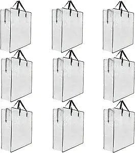 9 Pack Clear Storage Bags with Zipper and Handles, Blanket Bags For Closet Storage, Moving and Packing Supplies for College, Underbed Storage Organizer for Clothes Pillow Bedding Christmas Wreath