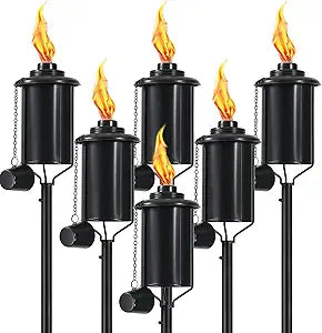 6 Pack Metal Citronella Torches, Torches Garden for Outside 60 inch Flickering Flame Citronella Outdoor Light Torch,Metal Torches for Outside, Camping Patio Pathway Table Torch(Jet Black)