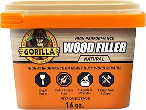Gorilla All Purpose Wood Filler, Natural Finish, 16 oz Tub, 1-Pack