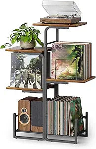 Bikoney Planter-Inspired Record Player Stand with Large Vinyl Storage, Vintage Turntable Table Cabinet with LP Holder Shelf, Record Display Organizer for Albums, Living Room, Bedroom & Small Spaces