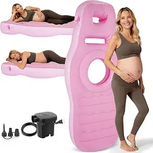 Inflatable Pregnancy Pillow with Belly & Head Hole, Prone Pregnancy Pillow for Stomach Sleepers, Pregnancy Mattress for Back & Hip Pain Relief, Portable for Massage - Pink