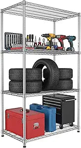 Heavy Duty 4 Tier Wire Shelving Unit 2200 lbs Capacity Garage Shelving Metal Storage Rack Adjustable 18Dx36Wx70.9H Industrial Standing Shelf for Garage Basement Warehouse Pantry