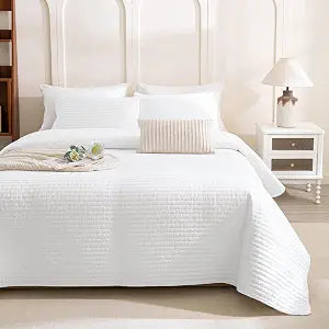 Lady Ann Oversized King Quilt 128x120, White Oversized King Bedspreads Set for Bed, Lightweight & Soft Farmhouse Coverlet All Season Extra Large 3 Pcs Quilted Bedding Sets
