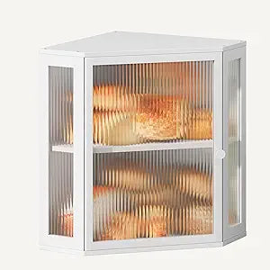 Corner Bread Box for Kitchen Countertop,Double Layer Large Capacity Bread Storage Bin, Bamboo Bread Container with Acrylic Door (White, Extra Large)