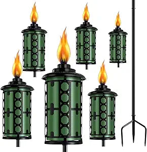 16oz Home Garden Torch, 6 Pack Outdoor Metal Torch Garden Dcor,59-Inch Upgraded Citronella Torches with 3-Prong Grounded Stake, Metal Light Torches for Party Patio Pathway