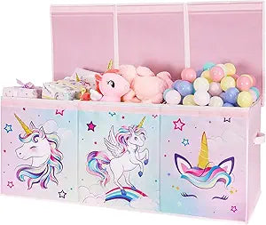 WERNNSAI Extra Large Toy Chest - Unicorn Toy Box Chest Organizer with Flip-Top Lid Collapsible Sturdy Storage Bin with Handles 38 x 13 x 16 Inch for Kids Girls Pink Closet Nursery Living Room Bedroom