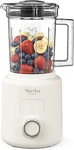 Martha Stewart 50oz Countertop Blender, Smoothie, Margarita & Ice Crushing Blender, BPA-Free Pitcher, 3 Speeds, 5 Presets, Auto-Clean Function, Dishwasher Safe, Stainless Steel Blades, Linen Cream